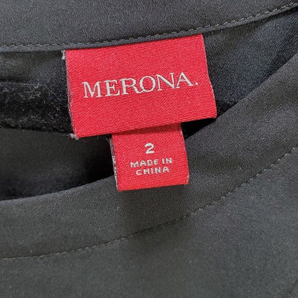 Merona Blouse Shirt Womens 2 Black Keyhole Back Short Sleeve 100% Polyester Top - Picture 6 of 11